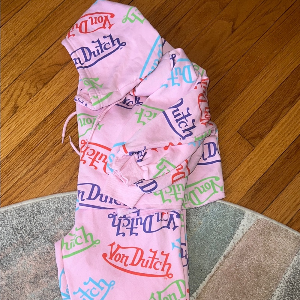 Von Dutch Pink Hoodie with Multicolor Logo